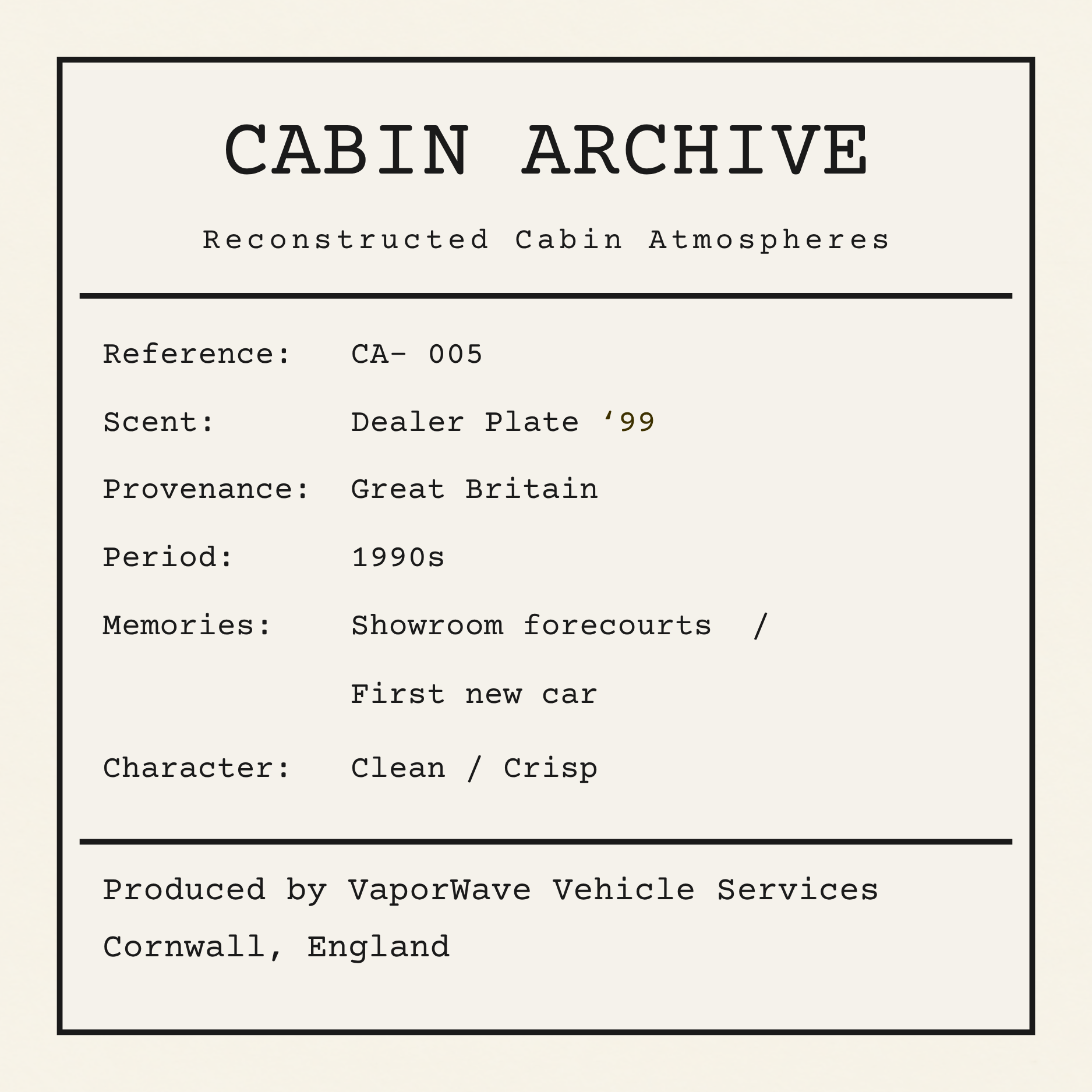 Dealer Plate '99 label