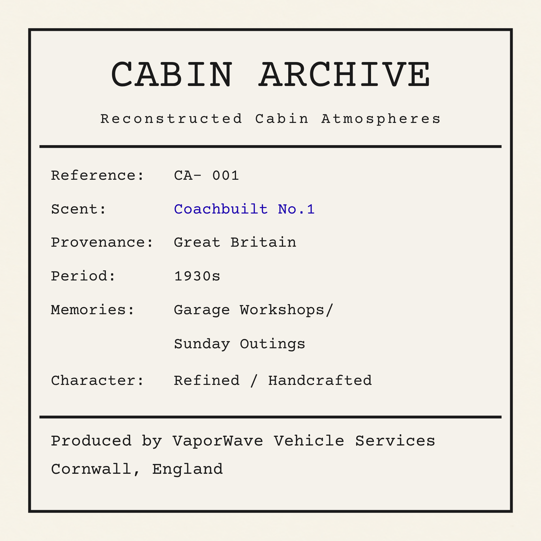 Coachbuilt No.1 label