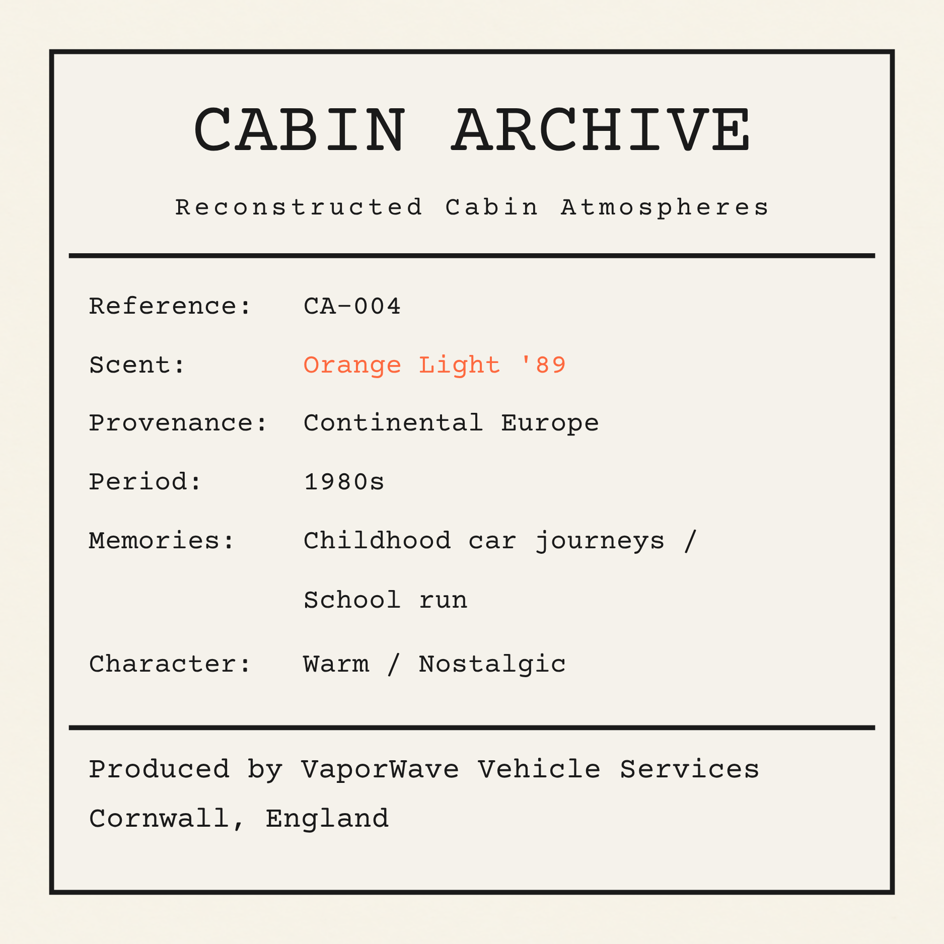Orange Light ’89, the first release from Cabin Archive