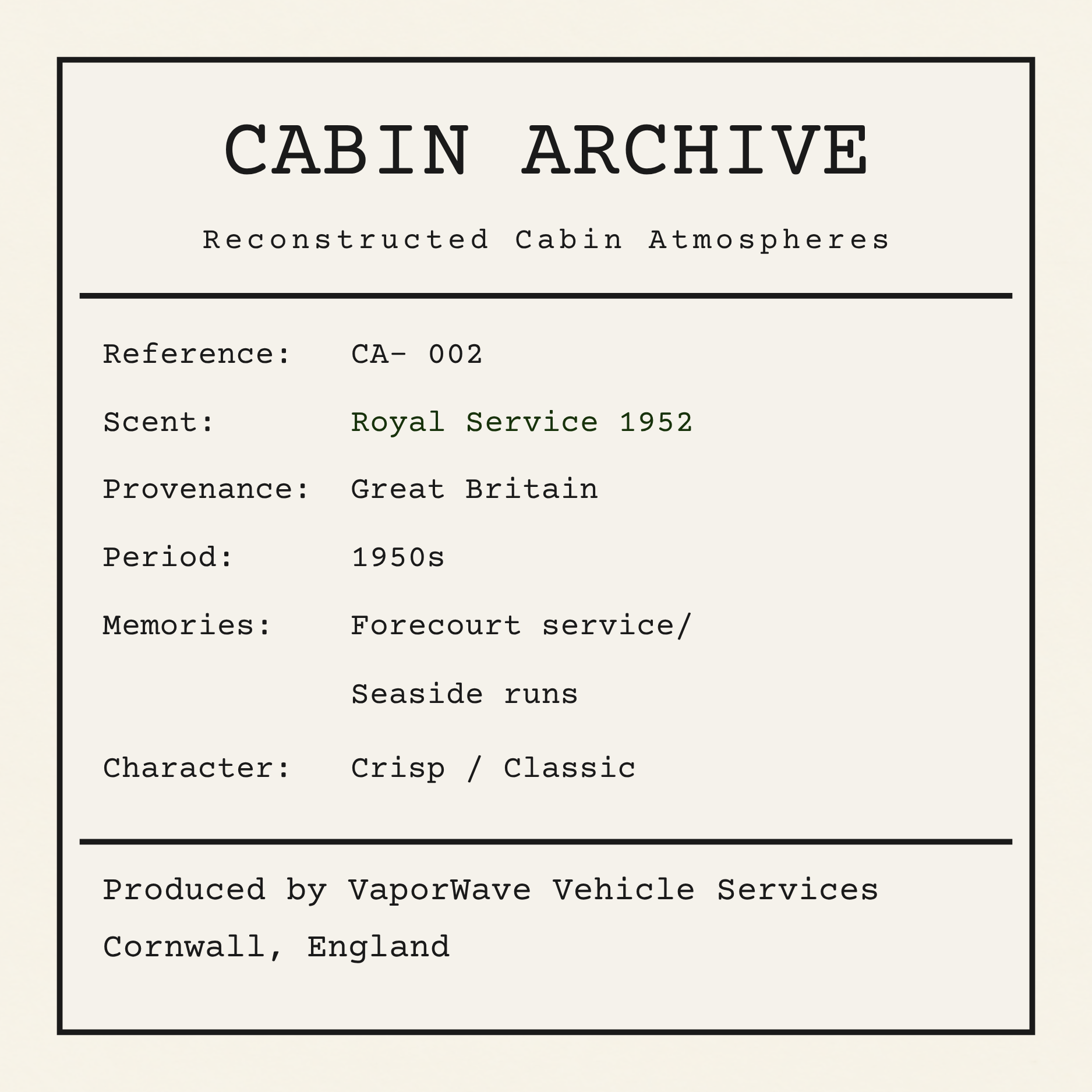 Royal Service 1952 label